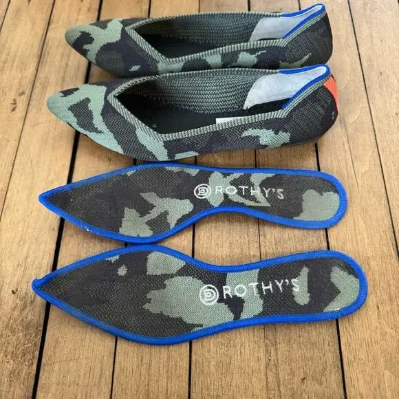Rothy’s The Point Blue Halo Olive Green Camo Flats 8.5 - Picture 8 of 10